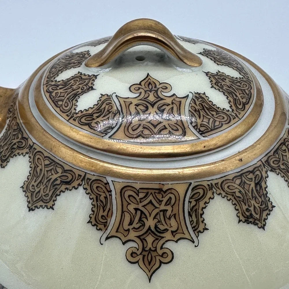 Haviland Limoges France Antique Porcelain Teapot Gold Scroll Cream